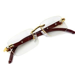 Vintage Clear Men's Woodgrain Rimless Gold Frame Retro Hip Hop Fashion Glasses